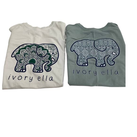 Lot 2 Ivory Ella Save Elephant Life Short Sleeve Tee Crewneck Chest Pocket XS - Picture 1 of 16